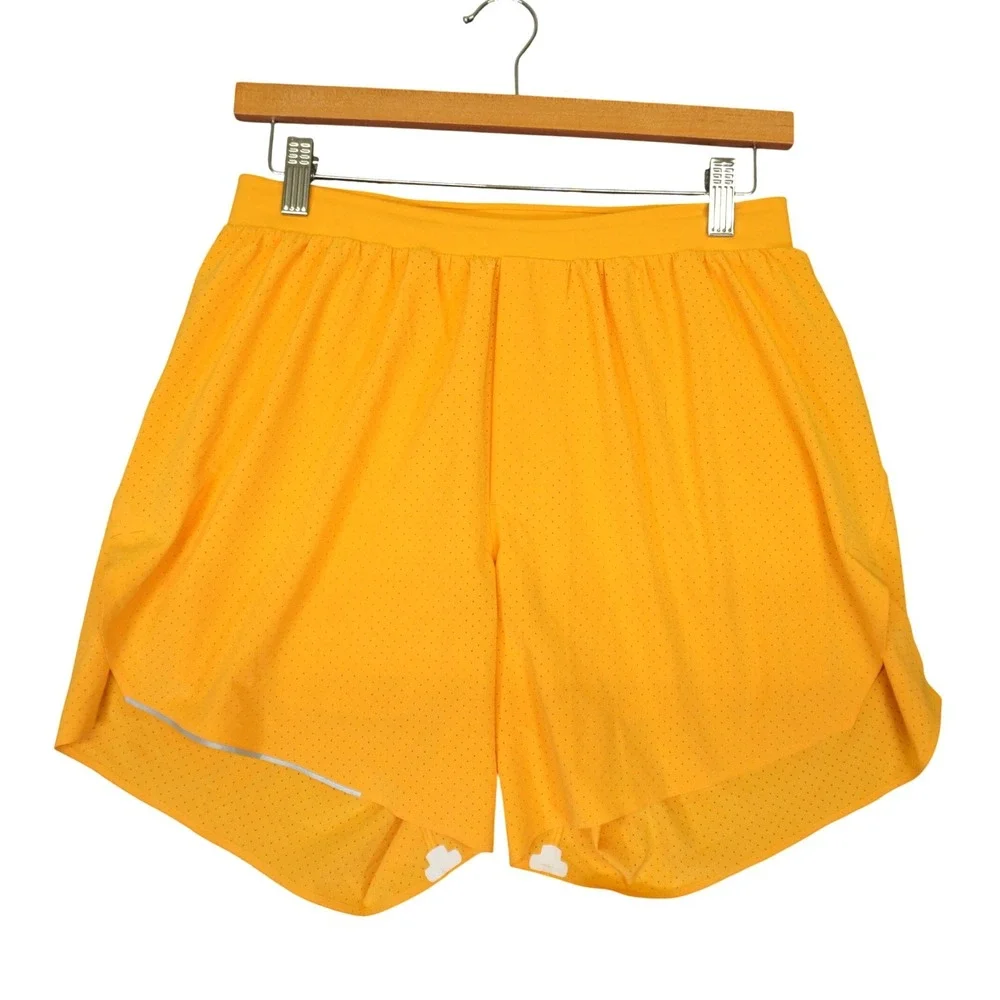 Lululemon Fast and Free Shorts Mens Medium Orange Perforated Lined Athletic Gym